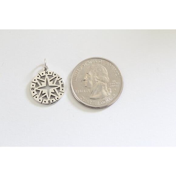 Sterling Silver Openwork Compass Pendant Charm - Picture 3 of 4